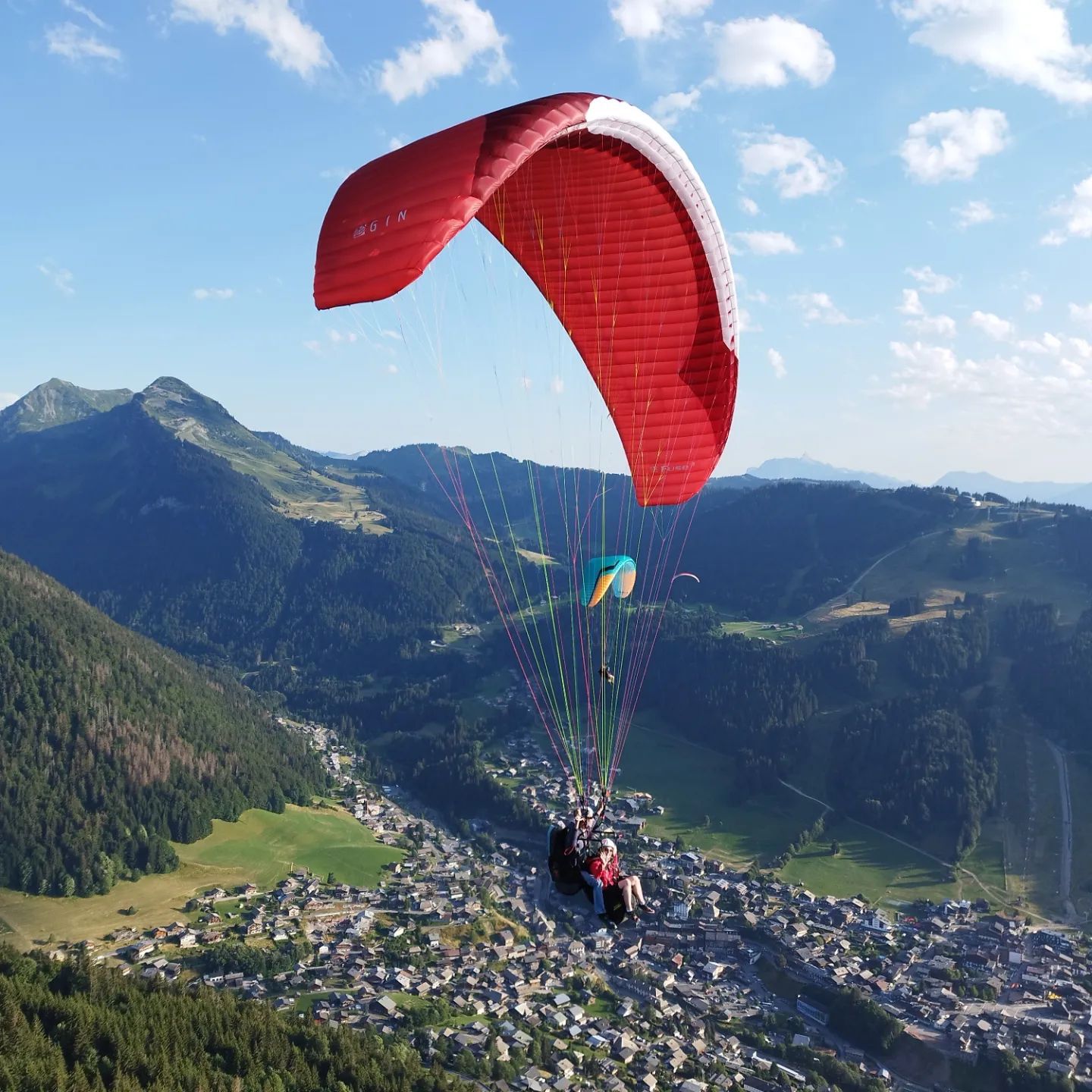 Aerial view Morzine valley paragliding